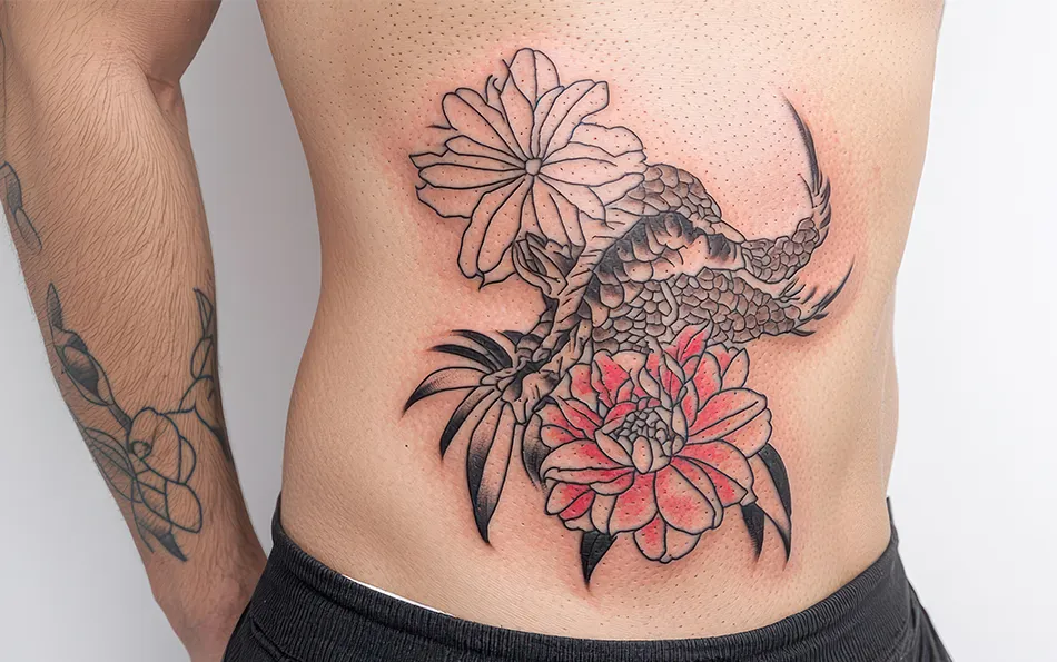 Taetowierungen ohne Schmerzen Tattoo auf dem Arm und im Bauch Bereich