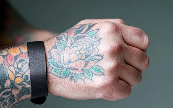 Schmerzhaftesten Zonen bei Tätowierungen Handgelenk Hände Rechte volltätowierte Hand