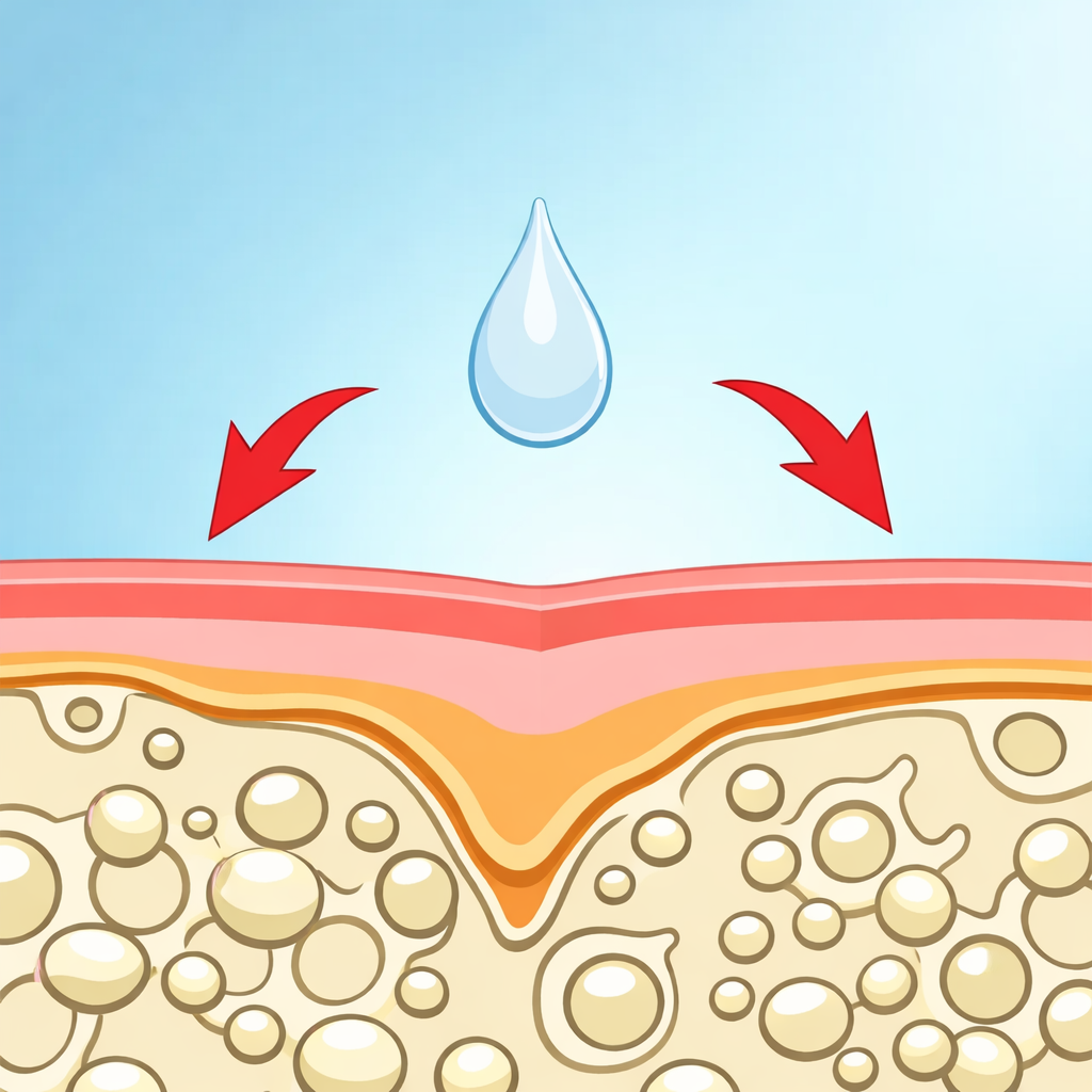 Wirkstoffe Lidocain bewährtes Lokalanästhetikum Schemenzeichnung von einem Wirkstoff auf der Haut mit den unterschiedlichen Hautschichten